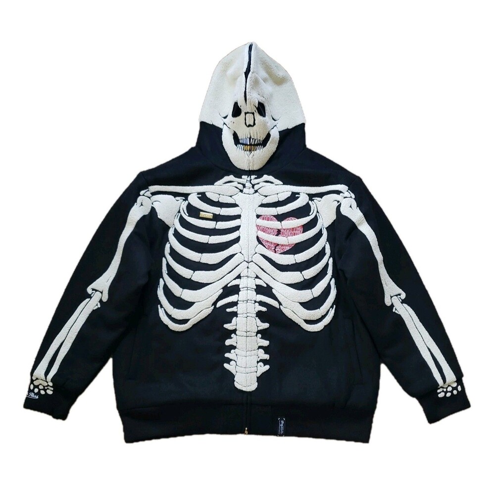 LRG X Mitchell & Ness Dead Serious Sz XL Wool Blend Full Zip Skeleton Hoodie